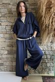 Basso Button Drape Batwing Shirt Navy